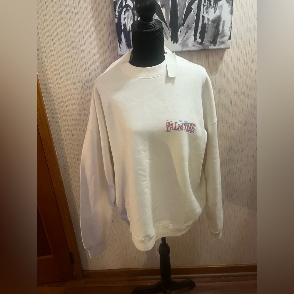 Abercrombie & Fitch Cream Palm Tree Logo Crewneck Sweatshirt